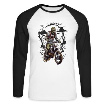 Zombie Motocross Spooky Night Biker Design - T-shirt baseball manches longues Homme - blanc/noir - Devant - Nik (191cm)
