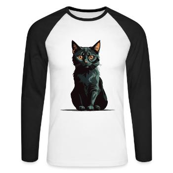 Chat magique d’Halloween Conception de chat magique - T-shirt baseball manches longues Homme - blanc/noir - Devant - Nik (191cm)