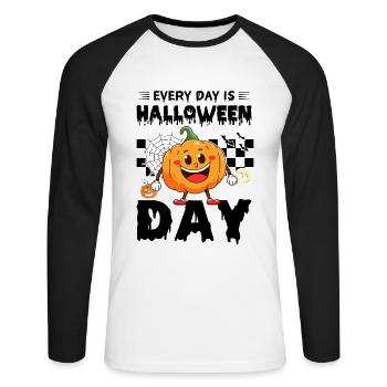 Every Day Is Halloween Day - Funny Halloween Pumpk - Unisex Long Sleeve Baseball T-Shirt - white/black - Front - Nik (191cm)
