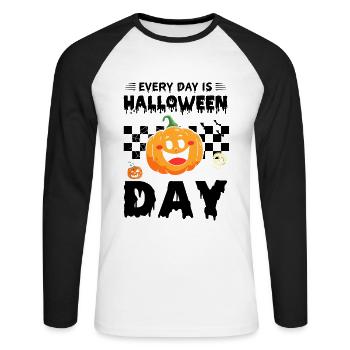 Every Day Is Halloween Day - Funny Pumpkin - Unisex Long Sleeve Baseball T-Shirt - white/black - Front - Nik (191cm)