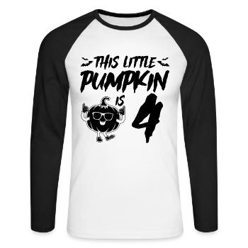 This Little Pumpkin Is 4 Years - Halloween 4th Bir - Unisex Baseballshirt langarm - Weiß/Schwarz - Vorne - Nik (191cm)