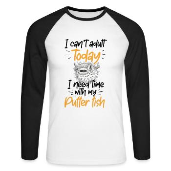 Besoin de temps avec Puffer Fish Aquariophiles - T-shirt baseball manches longues Homme - blanc/noir - Devant - Nik (191cm)