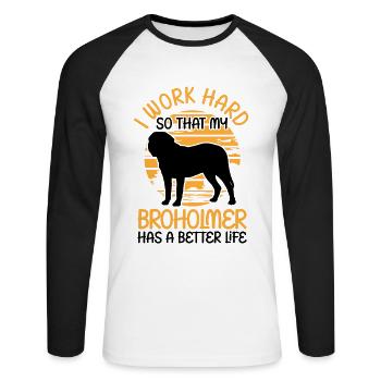 Je travaille pour mon Broholmer - T-shirt baseball manches longues Homme - blanc/noir - Devant - Nik (191cm)