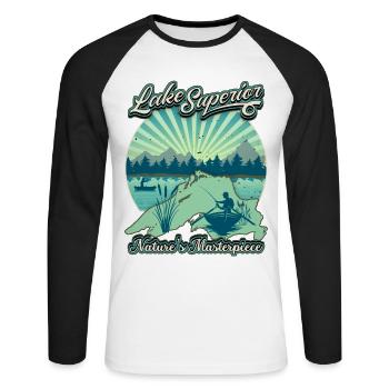 Lac Supérieur pêcheur, pêche rétro Vintage dicton - T-shirt baseball manches longues Homme - blanc/noir - Devant - Nik (191cm)