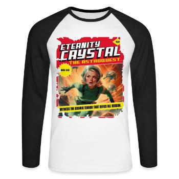 des années 50, bande dessinée des années 1950, vaisseau spatial cosmique - T-shirt baseball manches longues Homme - blanc/noir - Devant - Nik (191cm)