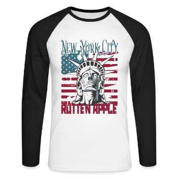 Steampunk NY City Spoiled Apple USA US Flag - Unisex Long Sleeve Baseball T-Shirt - white/black - Front - Nik (191cm)