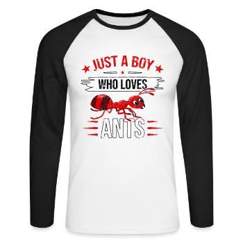 Juste un garçon qui aime les fourmis - T-shirt baseball manches longues Homme - blanc/noir - Devant - Nik (191cm)