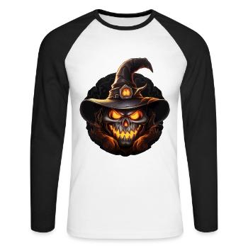Scary black pumpkin witch - Unisex Long Sleeve Baseball T-Shirt - white/black - Front - Nik (191cm)