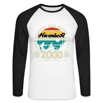 November 2000. November 2000 Birthday Gift. - Unisex Long Sleeve Baseball T-Shirt - white/black - Front - Nik (191cm)
