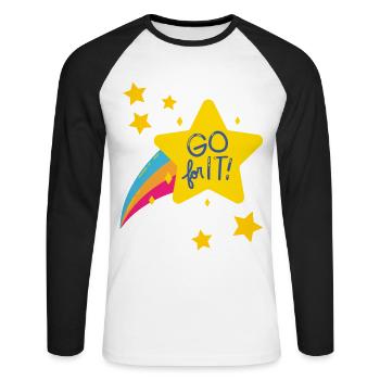 GO for it / Motivation zu mehr Mut / Geschenkidee - Unisex Baseballshirt langarm - Weiß/Schwarz - Vorne - Nik (191cm)