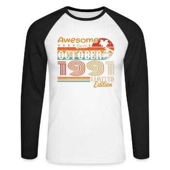 Millésime d’octobre 1991 - Octobre 1991 - T-shirt baseball manches longues Homme - blanc/noir - Devant - Nik (191cm)
