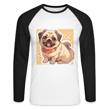 Mops Mops Hund Mops Leben Mops Geschenke - Unisex Baseballshirt langarm - Weiß/Schwarz - Vorne - Nik (191cm)