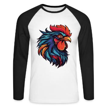 Hahn Portrait - Unisex Baseballshirt langarm - Weiß/Schwarz - Vorne - Nik (191cm)