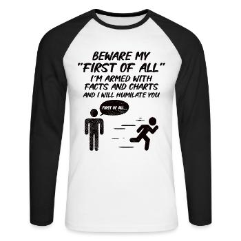 Debating Speech Debating Speaker Gift Idea - Unisex Long Sleeve Baseball T-Shirt - white/black - Front - Nik (191cm)