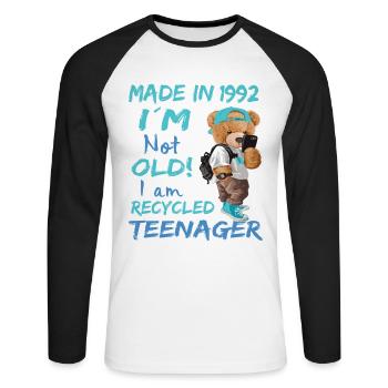 1992 Geburtstag Teddy funny old Teenager - Unisex Baseballshirt langarm - Weiß/Schwarz - Vorne - Nik (191cm)