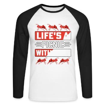 La vie est un pique-nique avec des fourmis - T-shirt baseball manches longues Homme - blanc/noir - Devant - Nik (191cm)