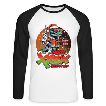 Weihnachten T-REX Merry XREX Geschenk Crew - Unisex Baseballshirt langarm - Weiß/Schwarz - Vorne - Nik (191cm)