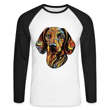 Dachshund Hund Kopf Dackel - Unisex Baseballshirt langarm - Weiß/Schwarz - Vorne - Nik (191cm)