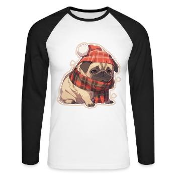 Carlin Carlin Chien Carlin Noël Carlin Noël - T-shirt baseball manches longues Homme - blanc/noir - Devant - Nik (191cm)