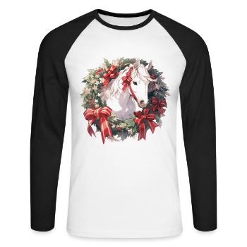 Horse Horses Christmas Riding Equestrian Sports - Unisex Long Sleeve Baseball T-Shirt - white/black - Front - Nik (191cm)