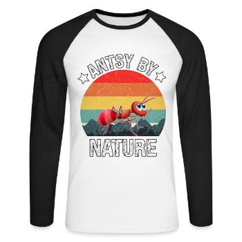 Antsy by Nature - Unisex Long Sleeve Baseball T-Shirt - white/black - Front - Nik (191cm)