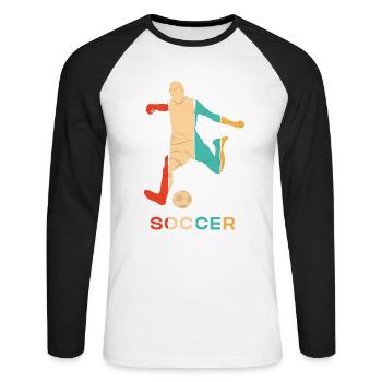 Retro Fußballspieler Fußballprofi Fußballgott - Unisex Baseballshirt langarm - Weiß/Schwarz - Vorne - Nik (191cm)