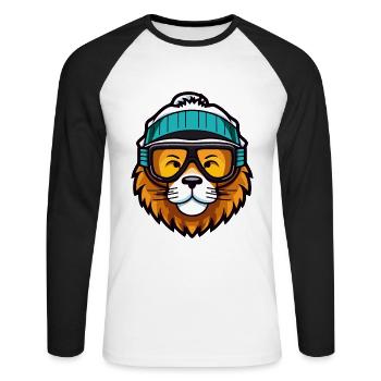 Löwe Snowboard Ski Brille Comic - Unisex Baseballshirt langarm - Weiß/Schwarz - Vorne - Nik (191cm)