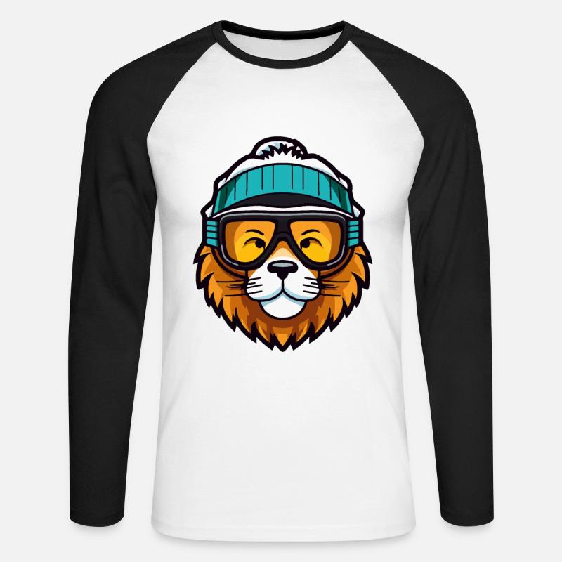 Löwe Snowboard Ski Brille Comic - Unisex Baseballshirt langarm - Weiß/Schwarz