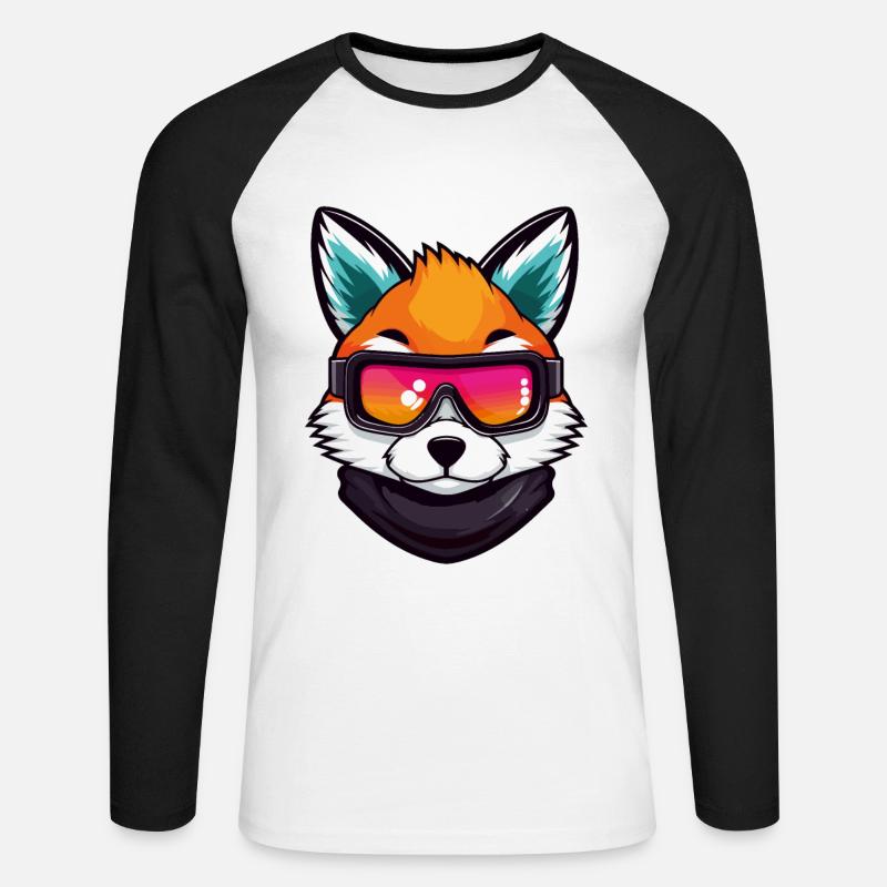 Fuchs Ski Brille Comic - Unisex Baseballshirt langarm - Weiß/Schwarz