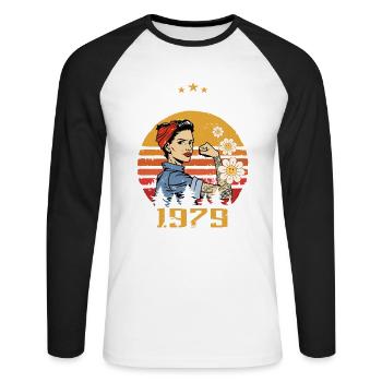 October 1979 born | October 1979 - Unisex Long Sleeve Baseball T-Shirt - white/black - Front - Nik (191cm)