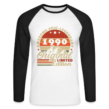 1990's Vintage Original 1990's Birthday Gift - Unisex Long Sleeve Baseball T-Shirt - white/black - Front - Nik (191cm)