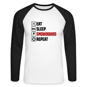 Manger, dormir, Snowbaoarden répéter - T-shirt baseball manches longues Homme - blanc/noir - Devant - Nik (191cm)