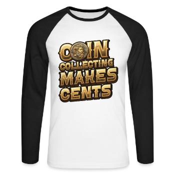 Pièce de collection de pièces de monnaie Power Cents Numismatique - T-shirt baseball manches longues Homme - blanc/noir - Devant - Nik (191cm)
