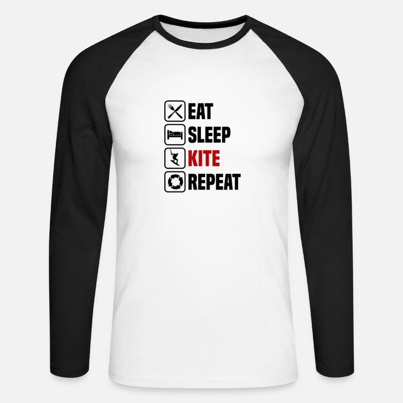 Eating, sleeping, kiting, repeating - Unisex Long Sleeve Baseball T-Shirt - white/black
