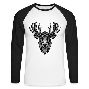 Elch Portrait - Unisex Baseballshirt langarm - Weiß/Schwarz - Vorne - Nik (191cm)