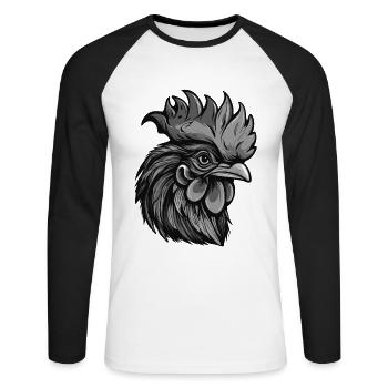 Portrait de coq - T-shirt baseball manches longues Homme - blanc/noir - Devant - Nik (191cm)