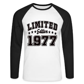 Édition limitée 1977 - T-shirt baseball manches longues Homme - blanc/noir - Devant - Nik (191cm)