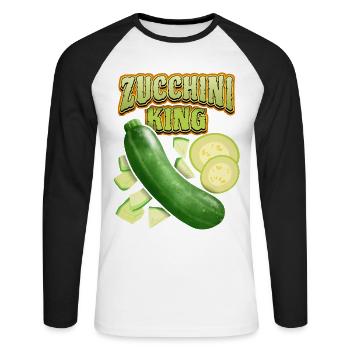 Zucchini King, Funny Vegetable Saying - Unisex Long Sleeve Baseball T-Shirt - white/black - Front - Nik (191cm)