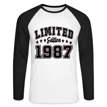 Limited Edition 1987 - Unisex Baseballshirt langarm - Weiß/Schwarz - Vorne - Nik (191cm)