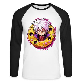 Der Anime Held Donut - Unisex Baseballshirt langarm - Weiß/Schwarz - Vorne - Nik (191cm)