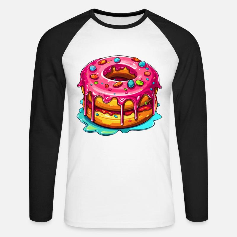 Der glasierte Doppel Donut - Unisex Baseballshirt langarm - Weiß/Schwarz