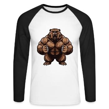 Ours Grizzly Beast Musculation Muscles - T-shirt baseball manches longues Homme - blanc/noir - Devant - Nik (191cm)