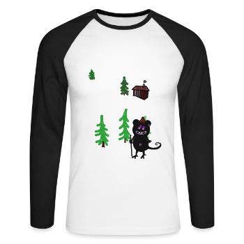 Hiver Montagne Forêt Troll Randonnée Chalet D’hiver - T-shirt baseball manches longues Homme - blanc/noir - Devant - Nik (191cm)