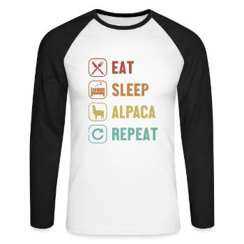 Eat Sleep Alpaca Repeat Pako Llama Huacaya Alpaca - Unisex Long Sleeve Baseball T-Shirt - white/black - Front - Nik (191cm)