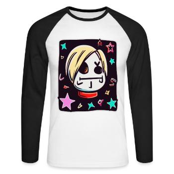 dessin animé d’enfant : anime de fille drôle - T-shirt baseball manches longues Homme - blanc/noir - Devant - Nik (191cm)
