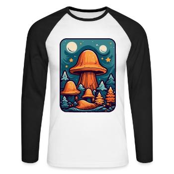 Forêt enchanteresse d’arbres et de champignons - T-shirt baseball manches longues Homme - blanc/noir - Devant - Nik (191cm)