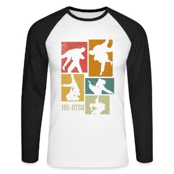 Jiu-Jitsu Brésilien Rétro - T-shirt baseball manches longues Homme - blanc/noir - Devant - Nik (191cm)