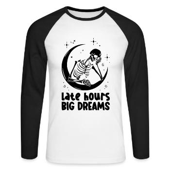 Night owl meme that stays late at night - Unisex Long Sleeve Baseball T-Shirt - white/black - Front - Nik (191cm)
