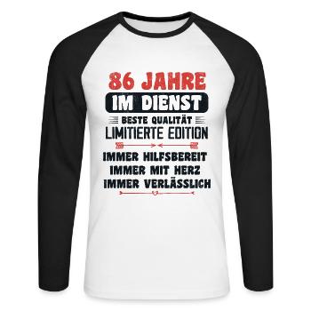 86 Jahre im Dienst 86 Jähriges Dienstjubiläum - Unisex Baseballshirt langarm - Weiß/Schwarz - Vorne - Nik (191cm)