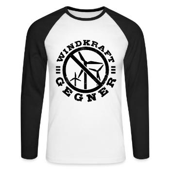 Windenergie - Windkraft Gegner - Kein Windpark - Unisex Baseballshirt langarm - Weiß/Schwarz - Vorne - Nik (191cm)